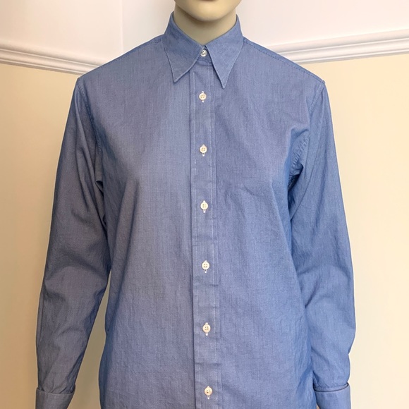 OGILVY French cuffs blue cotton shirt 4 - Picture 10 of 10